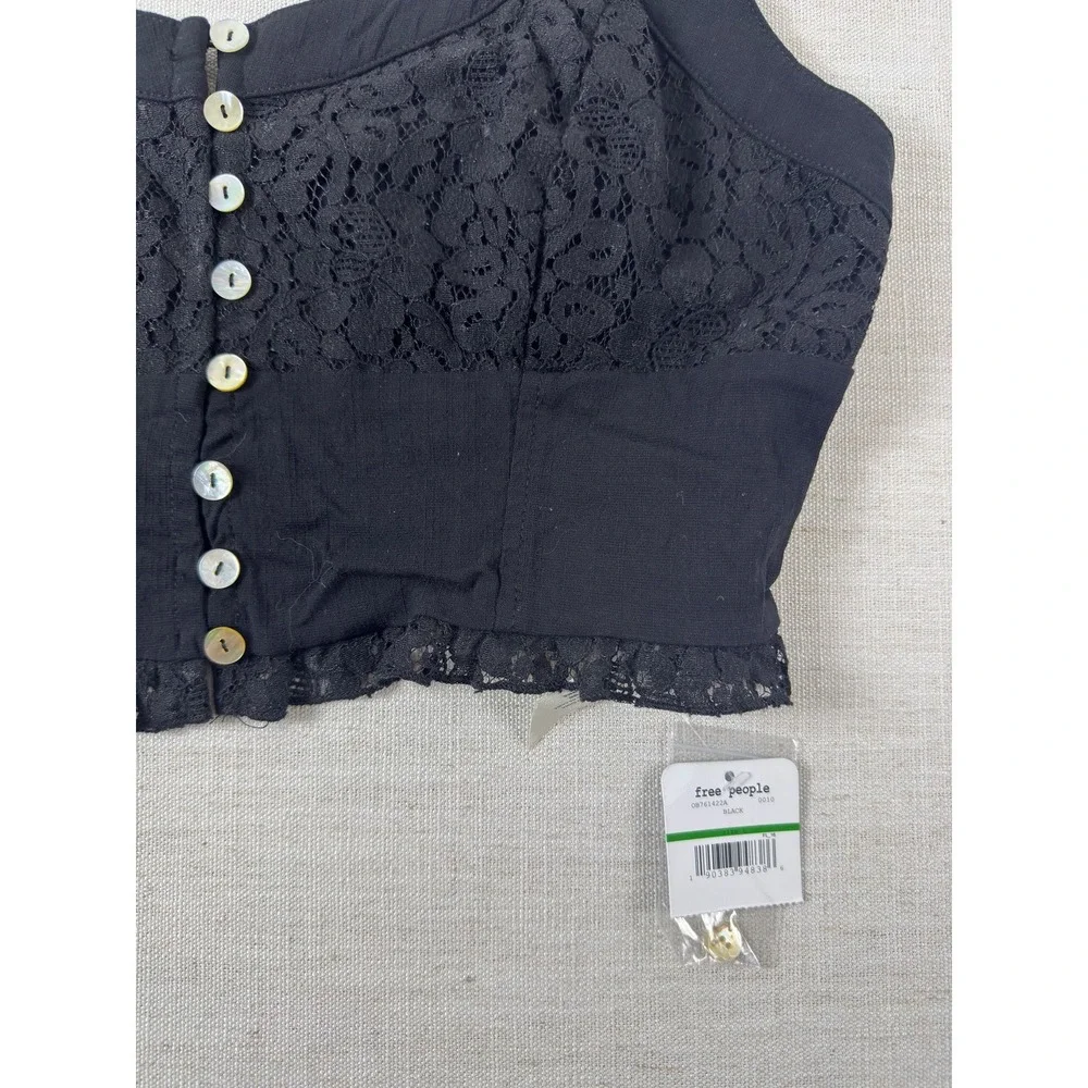 Intimately Free People Black Lace Button Front Crop Top Size L
